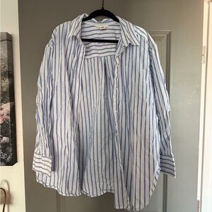 H&M Striped Button-Down Shirt in Blue and White